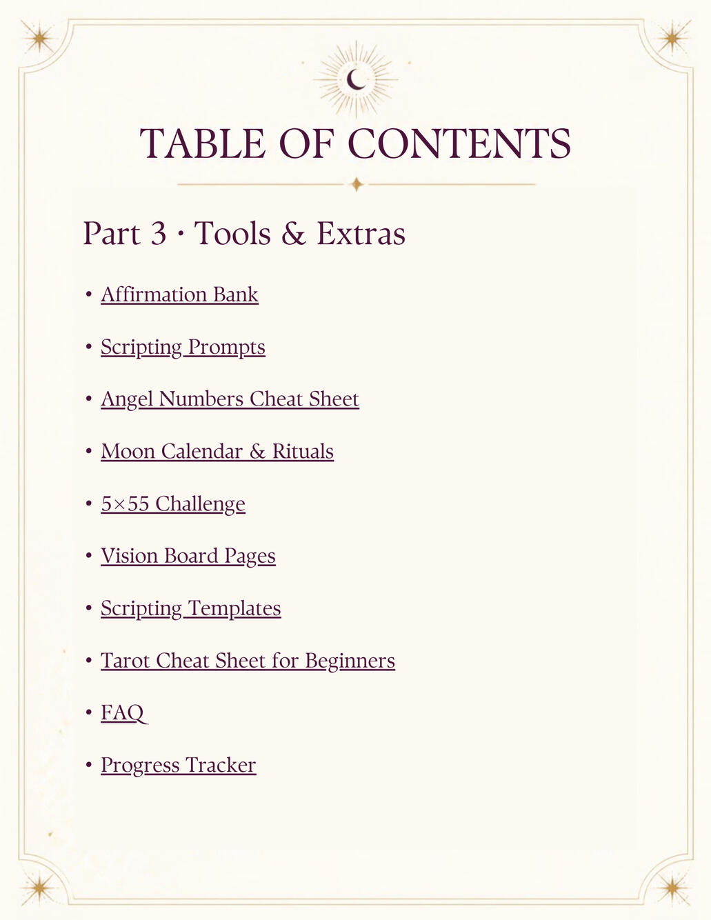 Then the tools: 64 affirmations, angel numbers, tarot, moon calendar. Then the tools: 64 affirmations, angel numbers, tarot, moon calendar.