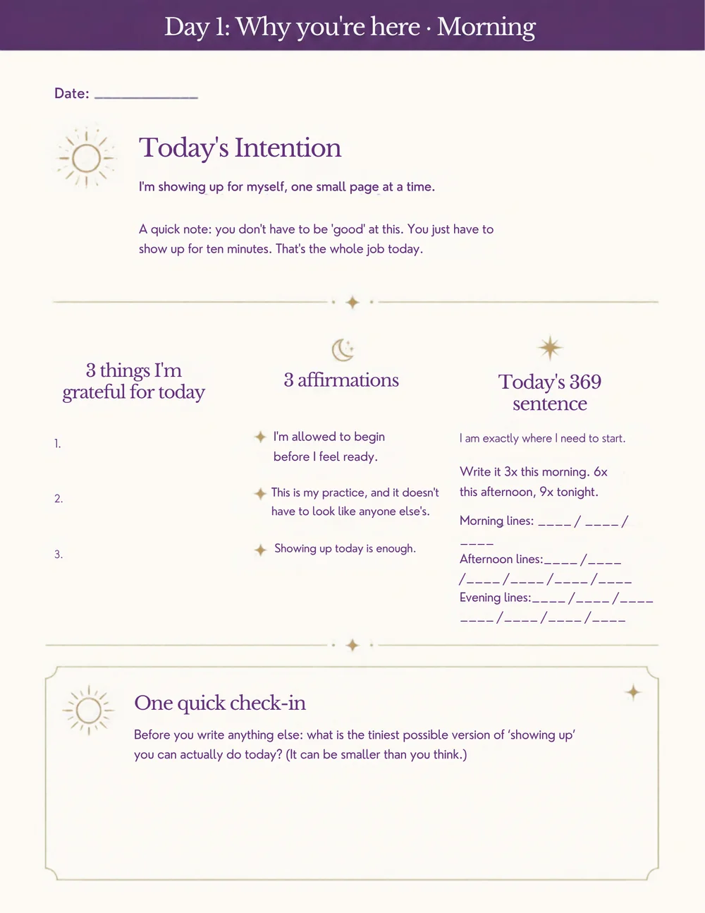 Workbook day one page